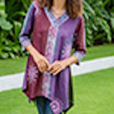 Alternate image for Hand-Stamped Batik Rayon Tunic from Bali Imperial Garden
