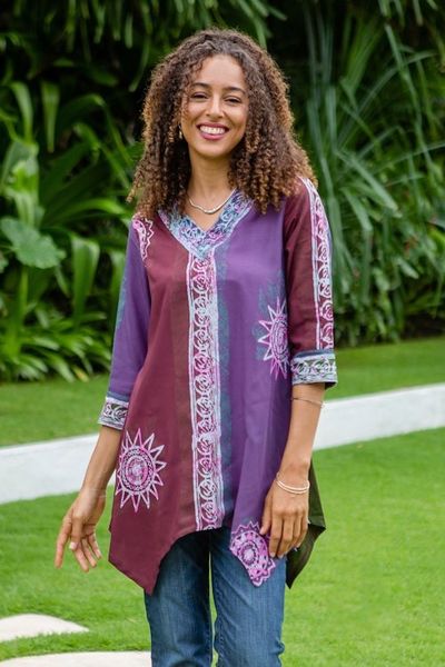 Alternate image for Hand-Stamped Batik Rayon Tunic from Bali Imperial Garden