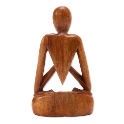 Alternate image for Wood Lotus Meditation Yoga Sculpture Hand Carved in Bali Natural Meditation