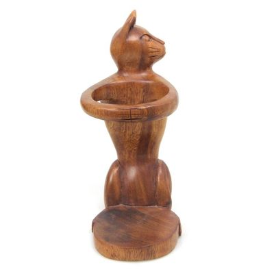 Alternate image for Hand Carved Wooden Cat Wine Bottle Holder Wine-Loving Cat
