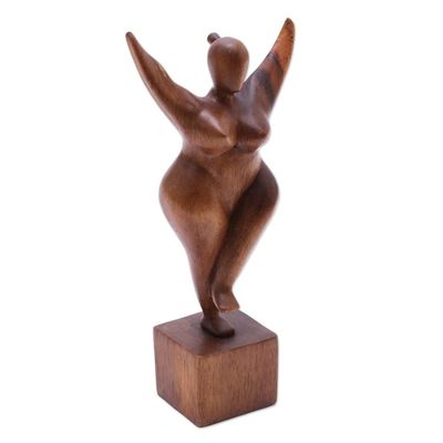 Alternate image for Hand Carved Suar Wood Sculpture of the Female Form Curvy and Happy