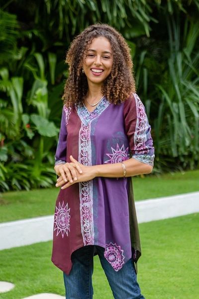 Alternate image for Hand-Stamped Batik Rayon Tunic from Bali Imperial Garden