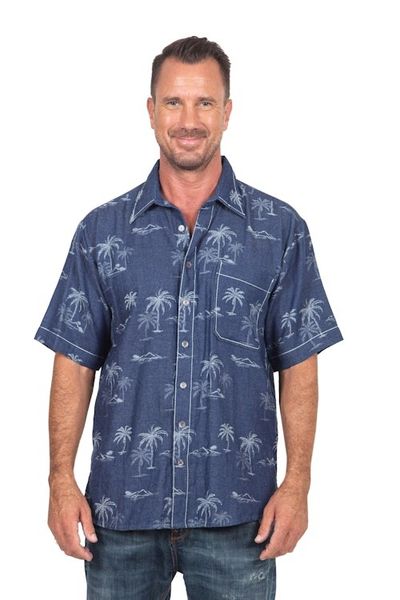 Alternate image for Mens Palm Tree-Patterned Cotton Shirt Tropical Vacation