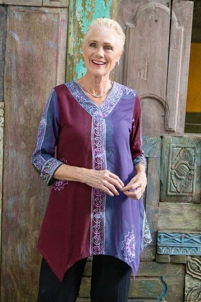 Alternate image for Hand-Stamped Batik Rayon Tunic from Bali Imperial Garden