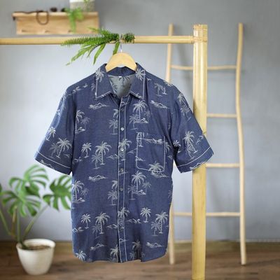 Alternate image for Mens Palm Tree-Patterned Cotton Shirt Tropical Vacation