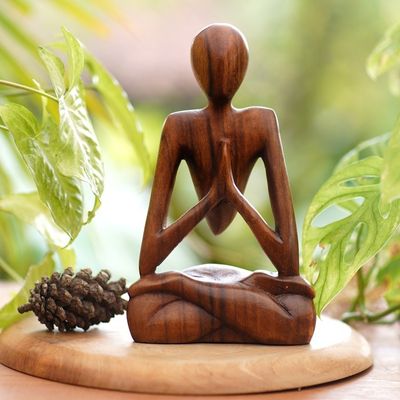 Alternate image for Wood Lotus Meditation Yoga Sculpture Hand Carved in Bali Natural Meditation