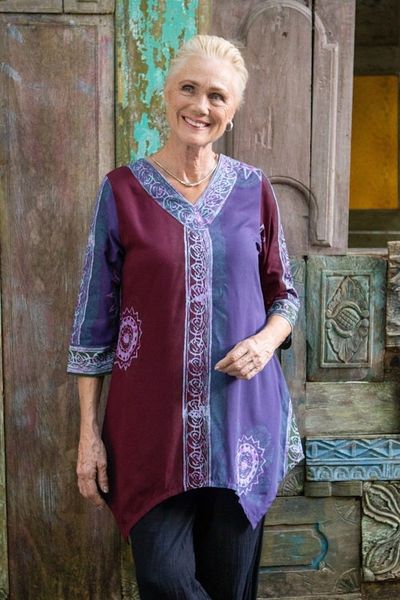 Alternate image for Hand-Stamped Batik Rayon Tunic from Bali Imperial Garden