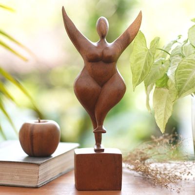 Alternate image for Hand Carved Suar Wood Sculpture of the Female Form Curvy and Happy