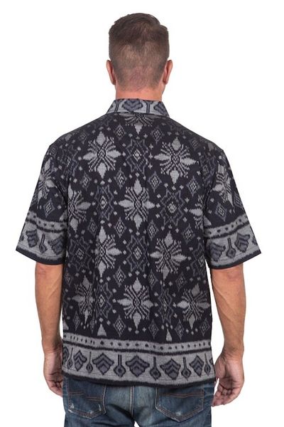 Alternate image for Hand Woven Mens Ikat Cotton Shirt Dark Ash