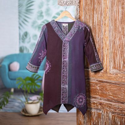 Alternate image for Hand-Stamped Batik Rayon Tunic from Bali Imperial Garden