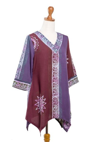 Alternate image for Hand-Stamped Batik Rayon Tunic from Bali Imperial Garden