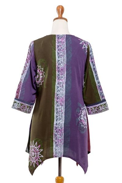 Alternate image for Hand-Stamped Batik Rayon Tunic from Bali Imperial Garden