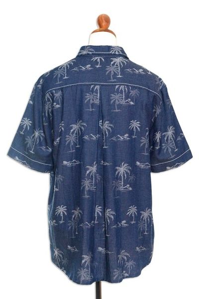 Alternate image for Mens Palm Tree-Patterned Cotton Shirt Tropical Vacation