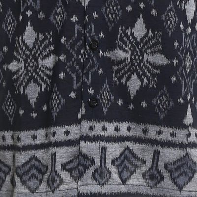 Alternate image for Hand Woven Mens Ikat Cotton Shirt Dark Ash