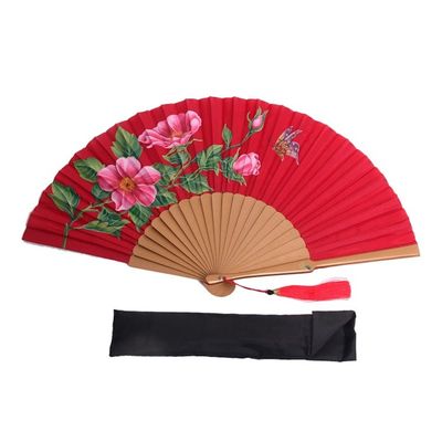 Alternate image for Silk and Wood Fan with Floral Motifs on Crimson Indonesia Empress Garden in Crimson