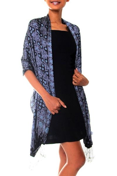 Alternate image for Batik Silk Shawl with Kawung Motifs from Bali Java Sea