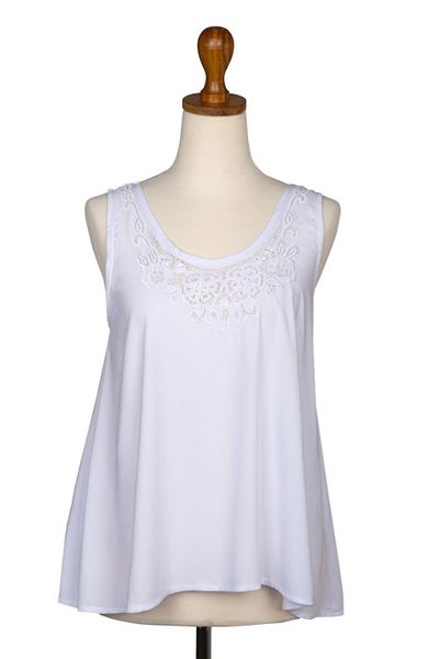 Alternate image for Hand-Embroidered Sleeveless Rayon Top from Bali Bouquet of Flowers
