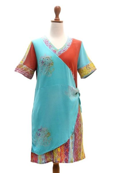 Alternate image for Hand Crafted Batik Rayon Shift Dress Bali Rainbow