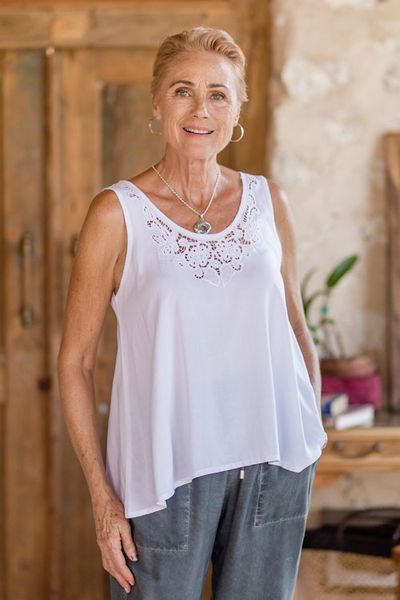 Alternate image for Hand-Embroidered Sleeveless Rayon Top from Bali Bouquet of Flowers