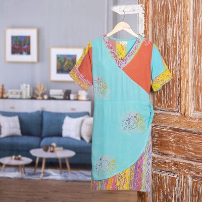Alternate image for Hand Crafted Batik Rayon Shift Dress Bali Rainbow