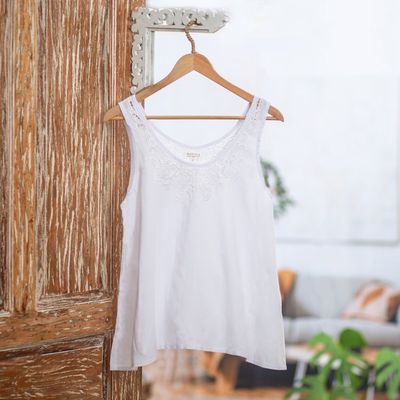 Alternate image for Hand-Embroidered Sleeveless Rayon Top from Bali Bouquet of Flowers