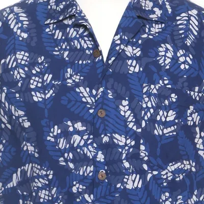 Alternate image for Mens Short-Sleeved Blue Cotton Batik Shirt from Bali Blue Leaf Shadows
