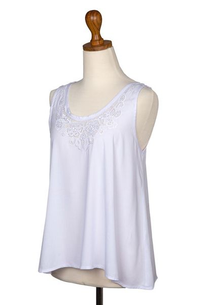 Alternate image for Hand-Embroidered Sleeveless Rayon Top from Bali Bouquet of Flowers