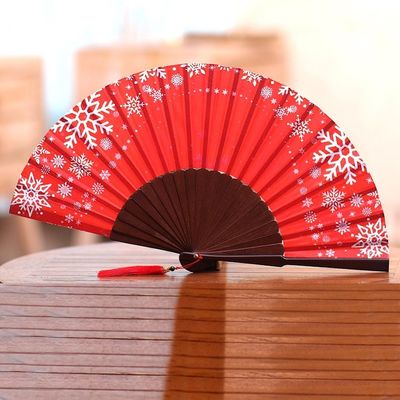 Alternate image for Snowflake Motif Silk Hand Fan Crafted in Bali Let It Snow