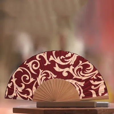 Alternate image for Batik Silk Fan Red Bali Glory