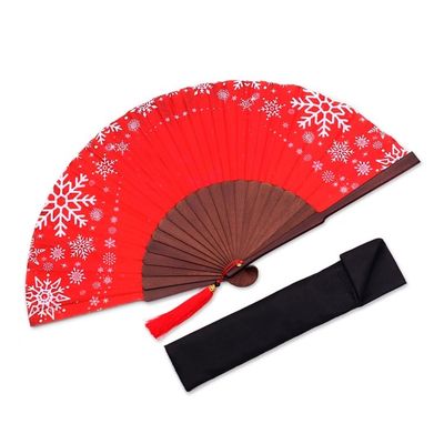 Alternate image for Snowflake Motif Silk Hand Fan Crafted in Bali Let It Snow