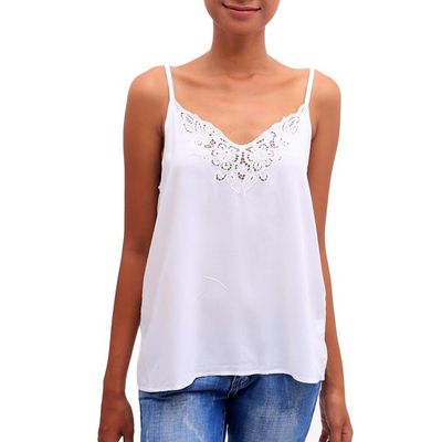Alternate image for Floral Embroidered Rayon Tank Top in Snow White from Bali Snow White Kerawang