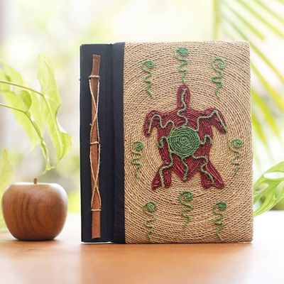 Alternate image for Red Turtle Motif Handmade Natural Fiber Blank Journal Red Turtle