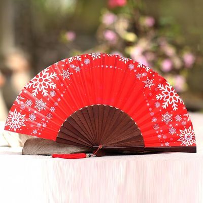 Alternate image for Snowflake Motif Silk Hand Fan Crafted in Bali Let It Snow