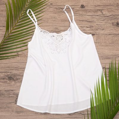 Alternate image for Floral Embroidered Rayon Tank Top in Snow White from Bali Snow White Kerawang