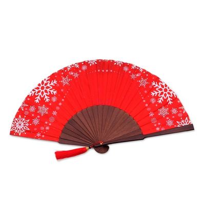 Alternate image for Snowflake Motif Silk Hand Fan Crafted in Bali Let It Snow