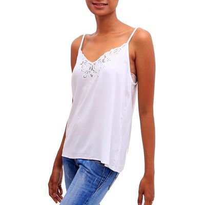 Alternate image for Floral Embroidered Rayon Tank Top in Snow White from Bali Snow White Kerawang