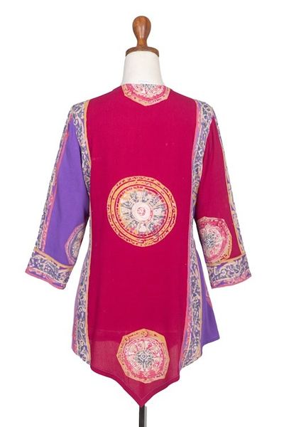 Alternate image for Red and Purple Hand Batik Textured Rayon Flowing Tunic Color Symphony in Purple