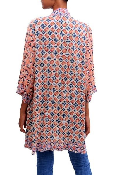 Alternate image for Chili and Azure Printed Rayon Kimono from Bali Kelud Crisscross