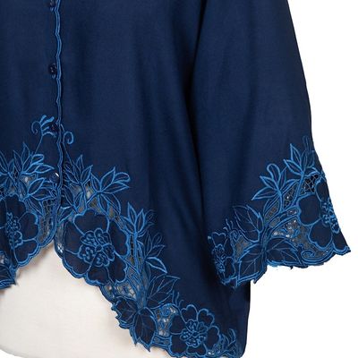 Alternate image for Blue Rayon Embroidered Floral Blouse Azure Blossom