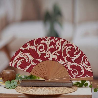 Alternate image for Batik Silk Fan Red Bali Glory
