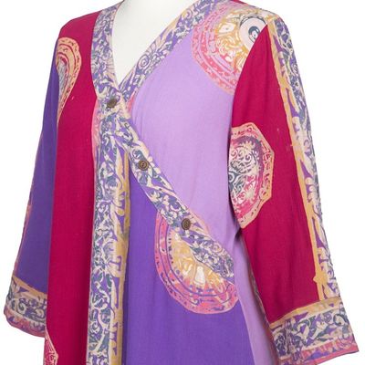 Alternate image for Red and Purple Hand Batik Textured Rayon Flowing Tunic Color Symphony in Purple