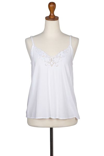 Alternate image for Floral Embroidered Rayon Tank Top in Snow White from Bali Snow White Kerawang
