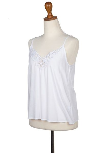 Alternate image for Floral Embroidered Rayon Tank Top in Snow White from Bali Snow White Kerawang