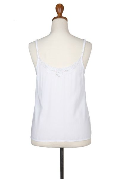 Alternate image for Floral Embroidered Rayon Tank Top in Snow White from Bali Snow White Kerawang