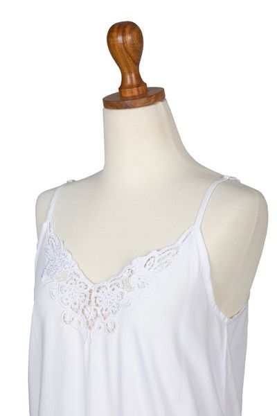 Alternate image for Floral Embroidered Rayon Tank Top in Snow White from Bali Snow White Kerawang