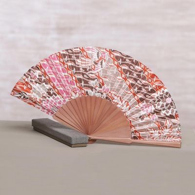 Alternate image for Handcrafted Printed Batik Silk and Pinewood Fan from Bali Nature of Parang