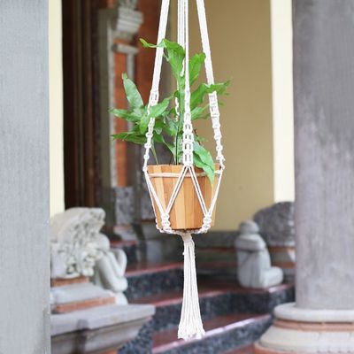 Alternate image for Hand-Knotted White Cotton Macrame Hanger from Bali Pure Home