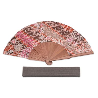 Alternate image for Handcrafted Printed Batik Silk and Pinewood Fan from Bali Nature of Parang