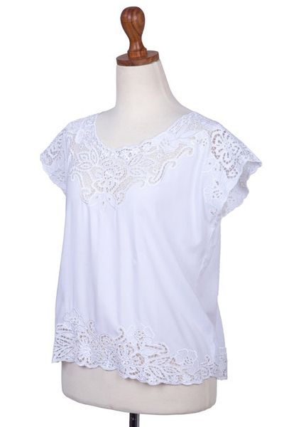 Alternate image for Floral Embroidered Rayon Blouse in White from Bali White Kusuma