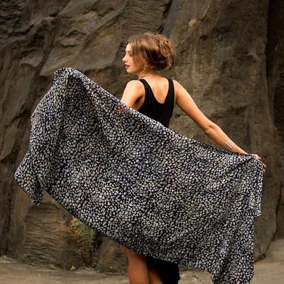 Alternate image for Black and Gray Woven Rayon Shawl from Bali Artisan Borneo Slate